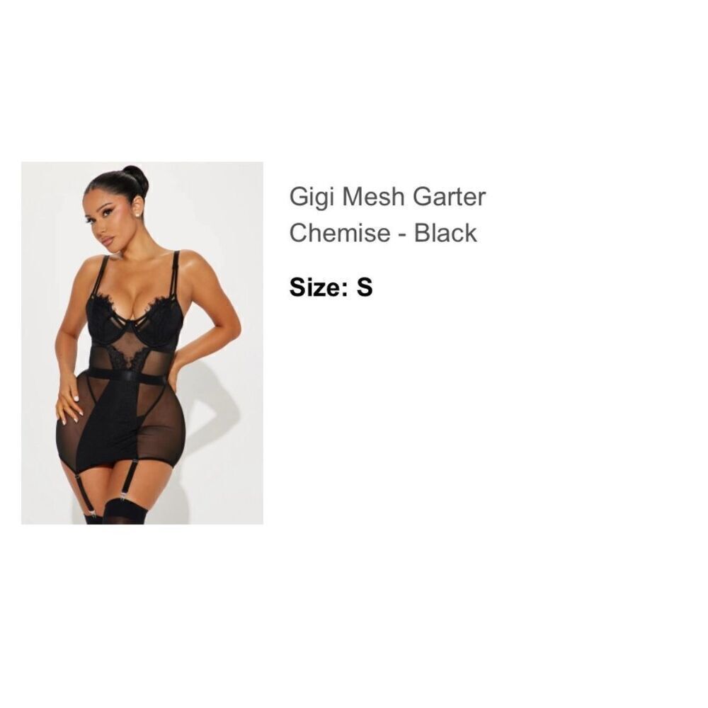 Fashion Nova Mesh Garter Chemise Black S New - Picture 3 of 3